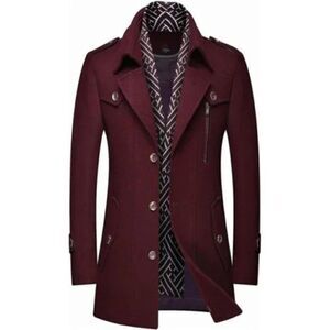 New Men's Wool Blend Pea Coat Warm Coat Wine Red